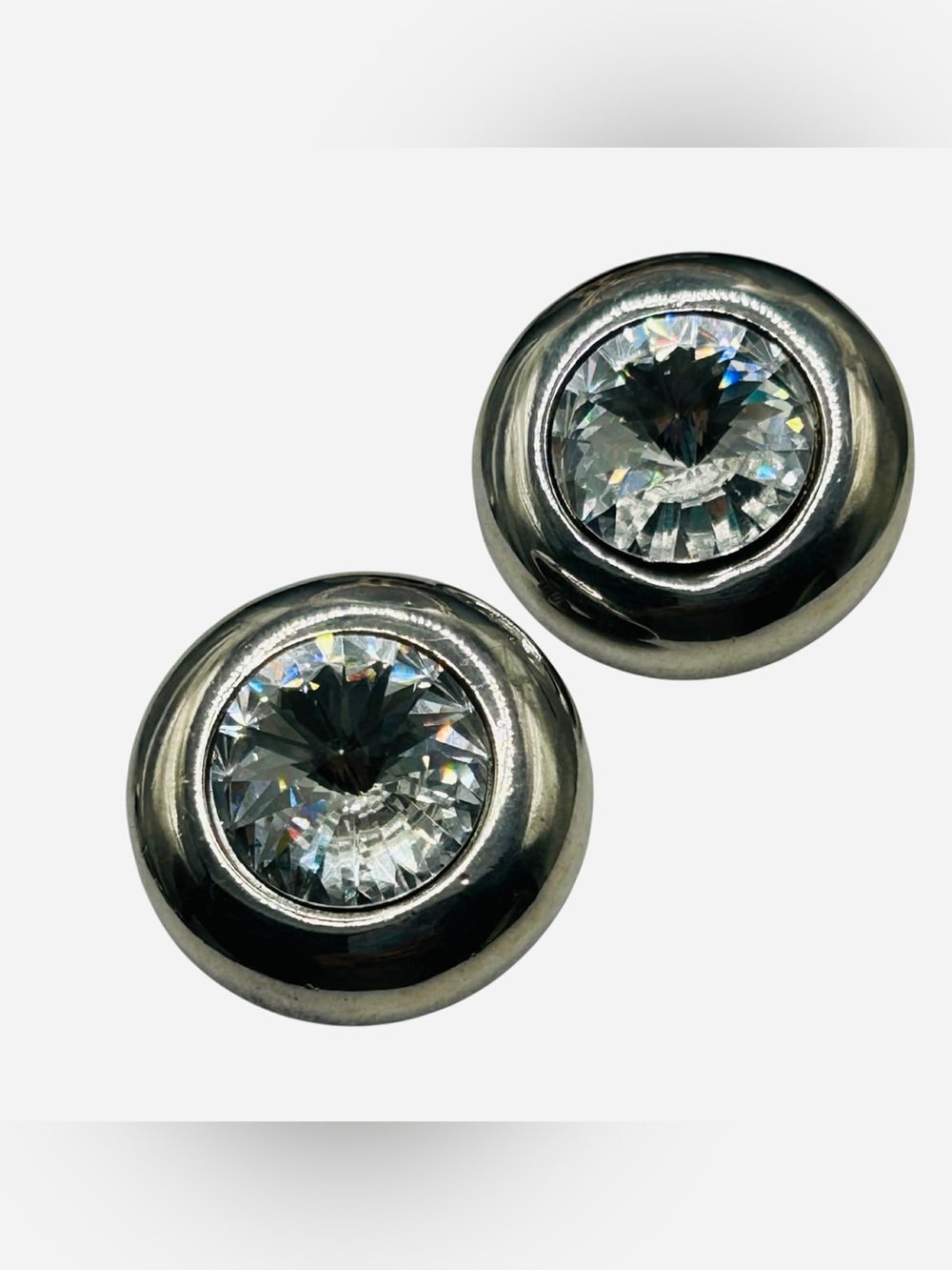 Vintage Erwin Pearl Crystal Rivoli Silver Plated Clip Earrings